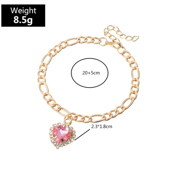 3/$35 Gold Chain Bracelet with Crystal Heart Pendant Dainty Sparkle Jewelry - Picture 5 of 6